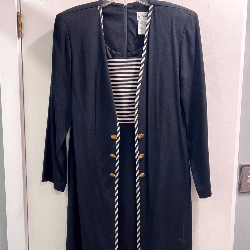VINTAGE Perceptions by Irene B. Navy and White Jacket Dress Size 8